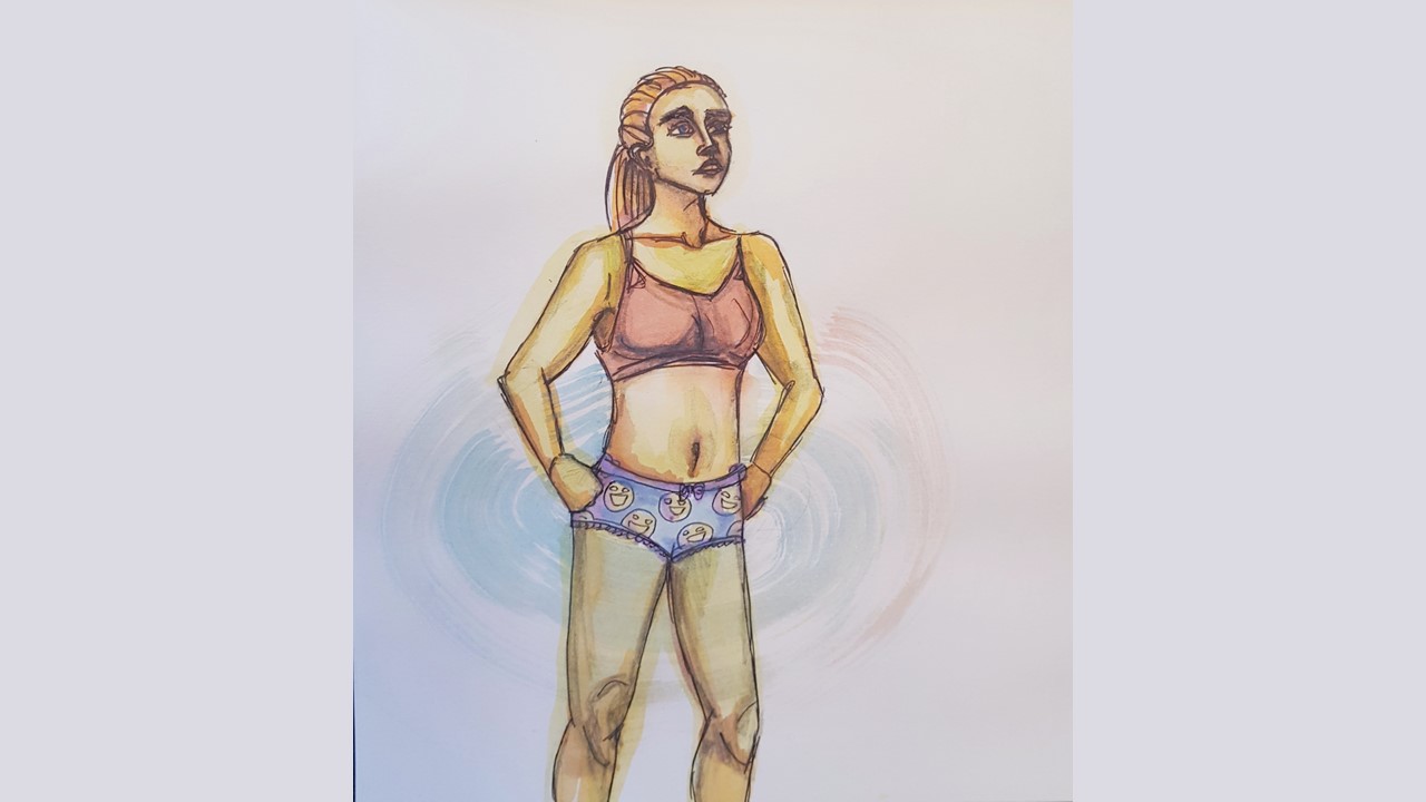 Illustration of girl in underwear
