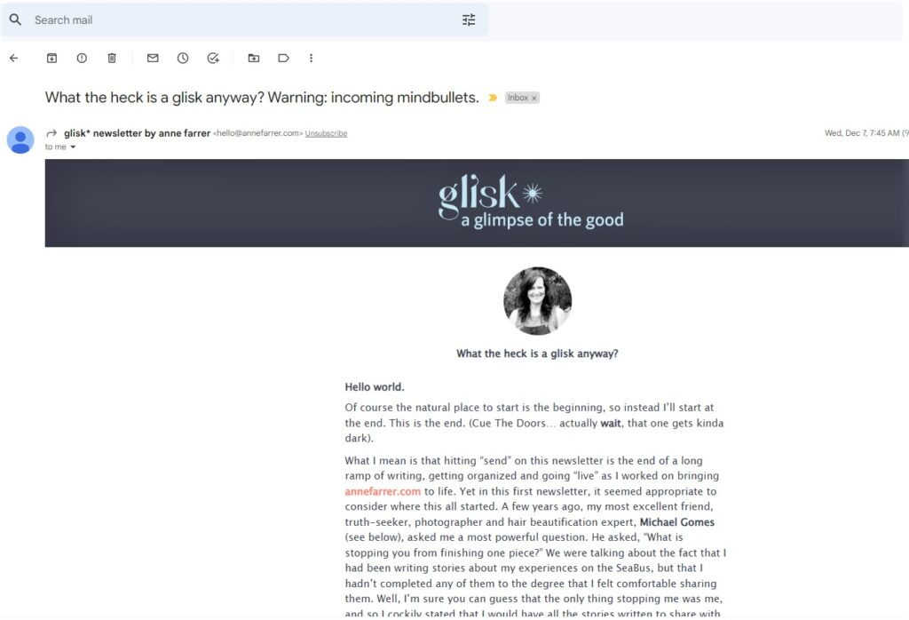 Screenshot of glisk* email newsletter
