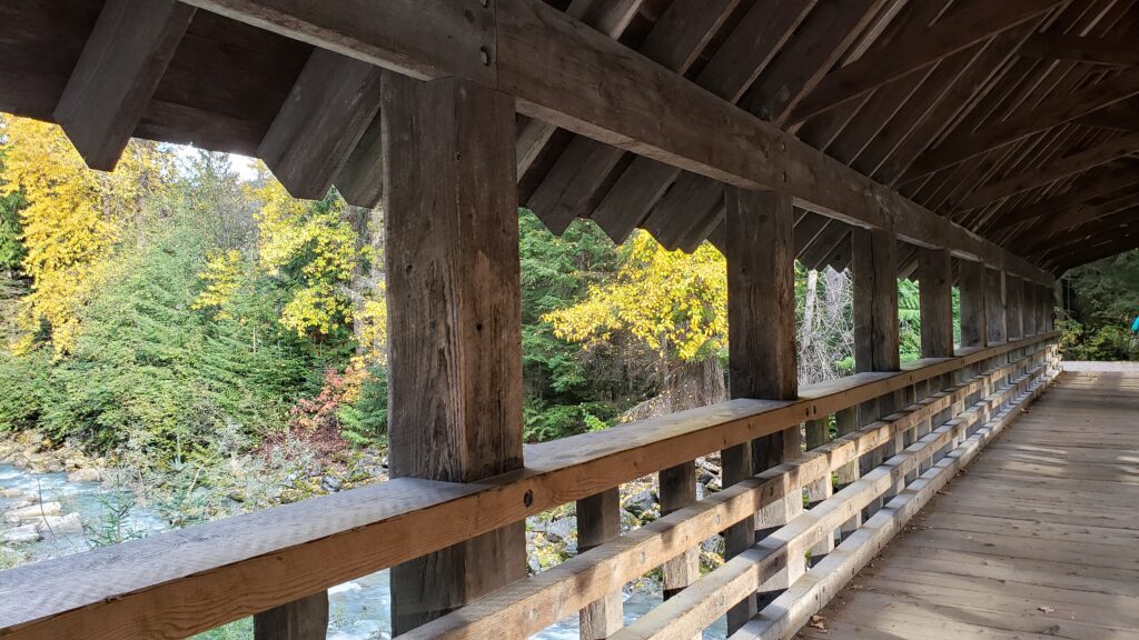 Photo of Whistler bridge showing trees in fall colour